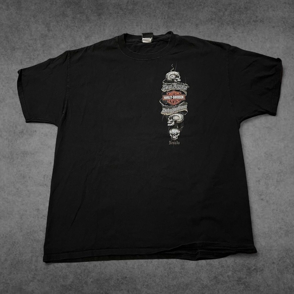 2011 Harley Davidson Las Vegas Nevada Grunge Skulls Graphic Shirt Mens XL Black